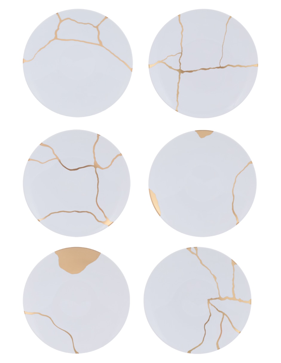 Set platos Kintsugi de porcelana 6 piezas